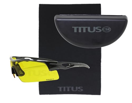 TITUS G20 All Sport Safety Glasses Shooting Eyewear Motorcycle Protection ANSI Z87+ Compliant - color: Black Frame - Yellow Lens - With Fitted Hard Case