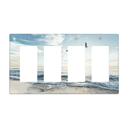 Beach Ocean Scenery Decorative Light Switch Cover Rocker Switch Plate 4 Gang Wall Plate Quad Decorator Outlet Cover Accessories, 4.5 x 8.0 Inch - color: 4 Rocker Wall Plate