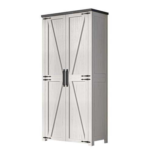 NEWOWNDS Craft Storage Cabinet with LED Lights – 72" Adjustable Shelves Sewing Organizer, Multi-Purpose Sewing Cabinet for Craft Room/Home Office Storage