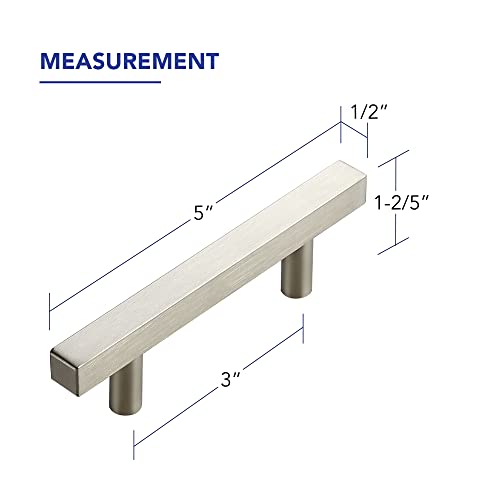 10 Pack Brushed Nickel Cabinet Handles with 3 Inch (76 mm) Hole Center, Square Kitchen Hardware for Cabinets & Drawers, Stainless Steel Pulls, 5 Inch Overall Length - color: Brushed Nickel Square T-Shaped, size: 3" Hole Center
