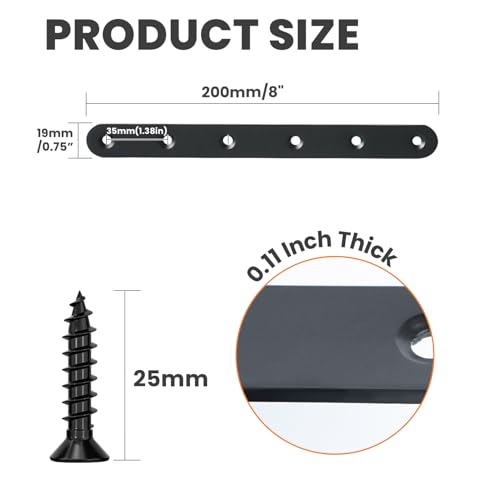 Alise 8-Inch Length Stainless Steel Flat Bars Straight Brace Heavy Duty 3-mm Thick Brackets Mending Plates Repair Fixing Bracket,4 Pcs Matte Black Finish - color: Black, size: 8 Inch