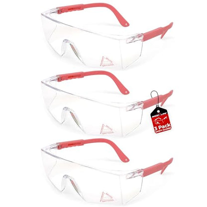 BISON LIFE Anti Fog Clear Safety Glasses with Adjustable Temple & Side Protection, Wraparound Anti-Scratch Lens, Clear Lens & Pink Temple, Lab Goggles, Mowing, Gardening & More (Pack of 3) - color: Clear/Pink