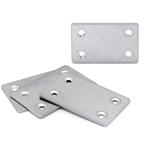 heyous 10pcs Stainless Steel Straight Support Shelf Bracket Flat Corner Brace Brackets Mending Plates Repair Fixing Joining 60 x 38mm with Mounting Screws