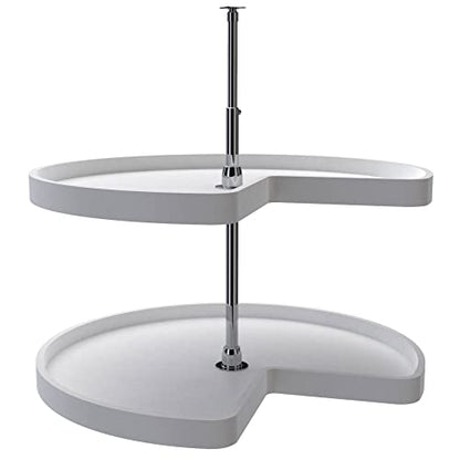 Rev-A-Shelf 32" Kidney Shaped Dual Tier Lazy Susan Organizer for Corner Base Kitchen Cabinets, Plastic Home Storage Shelves, White, 6472-32-11-52 - size: 32 In.