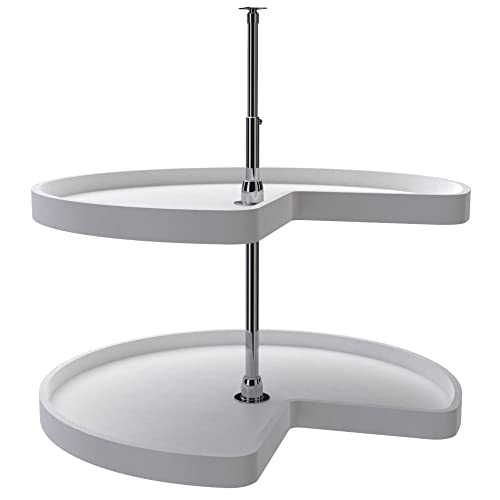 Rev-A-Shelf 32" Kidney Shaped Dual Tier Lazy Susan Organizer for Corner Base Kitchen Cabinets, Plastic Home Storage Shelves, White, 6472-32-11-52 - size: 32 In.