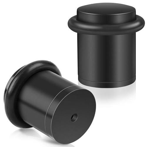 Door Stoppers, 1.5 Inch Black Door Stops, Floor Door Stopper for Bottom of Door with Rubber Bumper, Solid Modern Cylindrical Doorstop for Wall Protector, 2 Pack