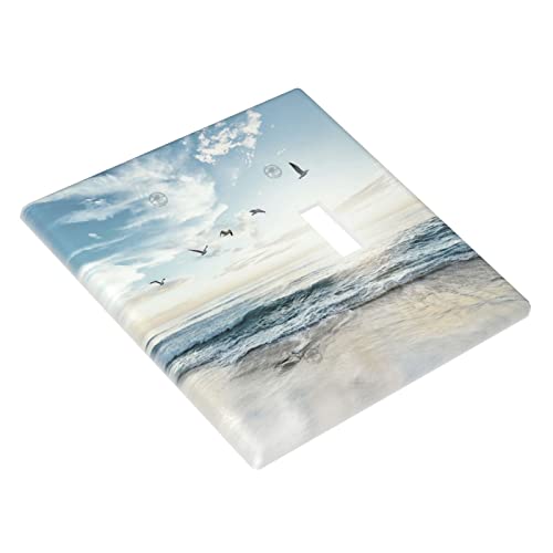 Beach Ocean Scenery Combination Wall Plate 2 Gang 1 Blank 1 Toggle Light Switch Cover Decorative Switch Plate Outlet Cover, 4.5 x 4.5 Inch - color: 1 Blank 1 Toggle Wall Plate