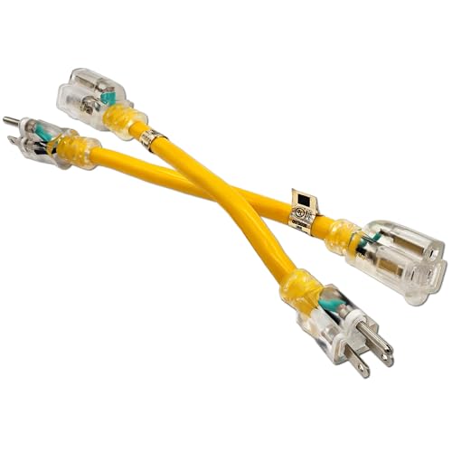 2 Pack - 1 ft Short Outdoor Extension Cord Waterproof - 12 Gauge Heavy Duty Extension Cord 1 ft - Lighted Outdoor Extension Cords - Watts Wire - Two Pack of 1' Grounded - size: 1 Ft - 2 Pack