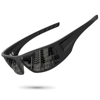 Polarized Sports Sunglasses for Men Women Unbreakable Frame Cycling Fishing Wrap Around Sunglasses UV400 Protection - color: 1-black Frame/Gray Lens