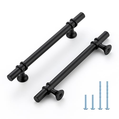 HOME EDIT Matte Black Cabinet Handles, 5 Inch Hole Center Modern T-Bar Drawer Pulls, Decorative Hardware for Cabinets, Dressers, and Drawers, 10 Pack - color: Matte Black, size: 5 Inch Hole Center