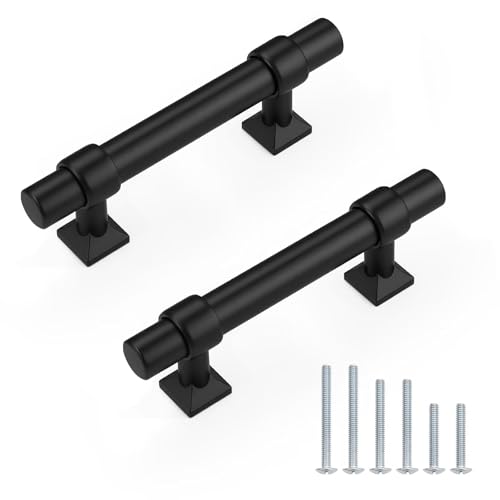 5 Pack Matte Black Cabinet Pulls, Hole Centers 2.5 inch Cabinet Handles for Kitchen Bathroom, Black Stainless Steel T Bar Drawer Pulls for Drawer Dresser - color: Black, size: Hole Centers: 2.5inch