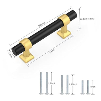 5Pack Hole Centers 2.5inch(64mm) Black Cabinet Handles with Brushed Brass Base T Shaped Kitchen Cabinet Pulls Hardware Pull Handle for Cabinets Dressers 4inch Total Length - color: Black with Brushed Brass Base, size: Hole Centers: 2.5inch