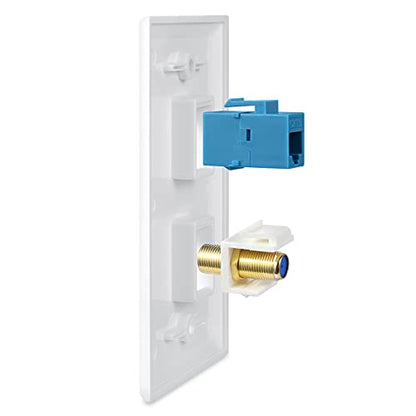 Ethernet Coax Wall Plate 2Pack,1 Cat6 Ethernet Port and 1 Gold-Plated Cable TV Coax F Type Port Wall Plate (White)