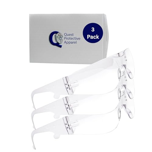 Quest Protective Apparel Quest Safety Products - Anti Fog Safety Glasses - Protective Eyewear - Polycarbonate High Impact Resistant Lens - Pack of 3 (Clear)