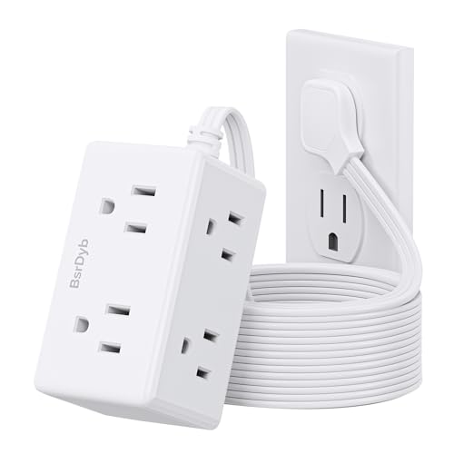 10Ft Flat Plug Small Power Strip,3-Side White Extension Cord with 6 Wide Outlets Extender,No Surge Protector,Cruise Ship Essentials,Multi Plug for College Dorm Home Office Travel,Wall Mount,ETL Listed - size: 10FT