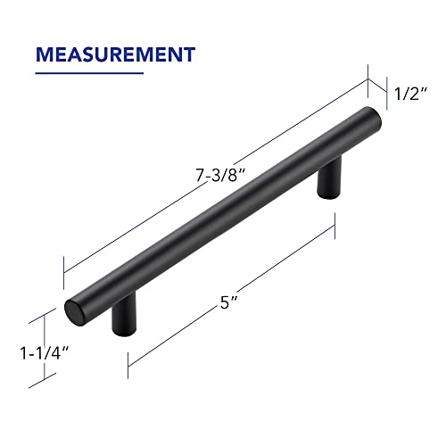 10 Pack Cabinet Handles with 5 Inch (128mm) Hole Center Matte Black Cabinet Pulls Stainless Steel Drawer Pulls, Kitchen Knobs for Dresser Drawer, 7.38 Inch Overall Length - color: Matte Black T-Shaped, size: 5" Hole Center