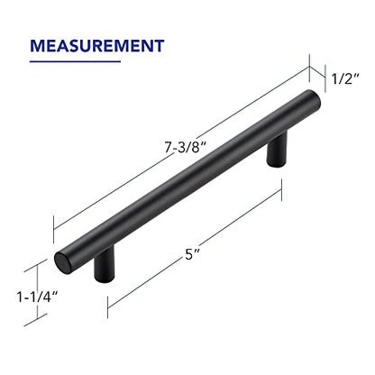 10 Pack Cabinet Handles with 5 Inch (128mm) Hole Center Matte Black Cabinet Pulls Stainless Steel Drawer Pulls, Kitchen Knobs for Dresser Drawer, 7.38 Inch Overall Length - color: Matte Black T-Shaped, size: 5" Hole Center