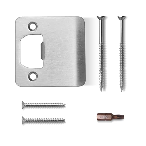 Extended Strike Plate 2-1/4" x 2-1/4", Satin Nickel, Heavy Duty Version with Reinforced Torx/Star Screws & Bit, Extender Lip Latch Striker for Exterior/Interior Door (1 Pack) - size: 2-1/4" Width (1 Pack)