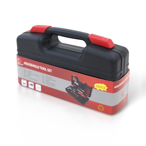 39-Piece Household Tools Kit - Comprehensive and Essential Repair Set Tools for Dorm, Home Use, DIY (39p-red) - color: Red