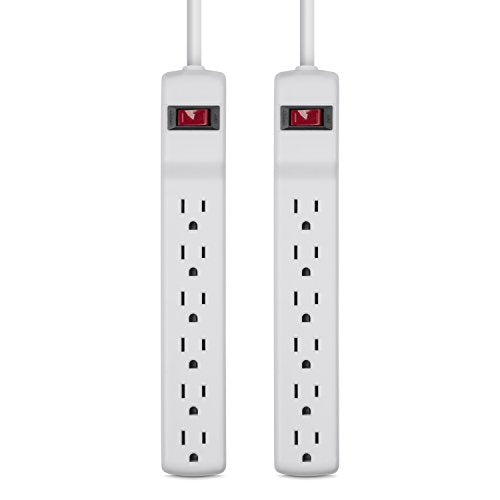 Belkin Power Strip Surge Protector - 6 AC Multiple Outlets, 2 ft Long Heavy Duty Metal Extension Cord for Home, Office, Travel, Computer Desktop & Phone Charging Brick - 200 Joules, White (2 Pack) - style: 2 ft - 2 Pack