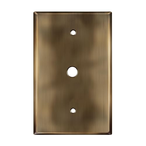LIDER 0.406" Diameter Hole Phone Cable Metal Wall Plate, Stainless Steel Outlet Cover, Corrosion Resistant, Mid-Size 1-Gang 4.88" x 3.11", Antique Brass - color: Antique Brass