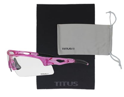 TITUS G20 All Sport Safety Glasses Shooting Eyewear Motorcycle Protection ANSI Z87+ Compliant - color: Pink Frame - Clear Lens - With Pouch
