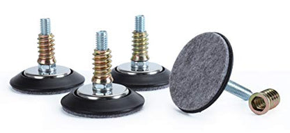 Furniture Levelers - Adjustable Leveling Legs for Tables Chairs Cabinets - 2.5" Diameter Base with 4 Felt Pads, 3/8"-16 Thread- S/S Polished Chrome (4 Pack)