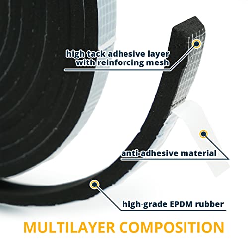 Alenor EPDM Black Foam Insulation Tape Self Adhesive 1/3"x1" x 16' Ft –Pack of 1- Weather Stripping for Doors & Windows,Soundproofing,Door Seal,Weatherstrip,Pipe Cooling,Air Conditioning Seal Strip - size: 1/3"x1" x 16' Ft
