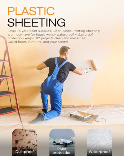 Plastic Drop Cloths for Painting, 9x12 Ft Extra Large Painting Supplies, Plastic Sheet Dust Cover for Furniture, Floor, Couch Protector (8-Pack) - size: 8 PCS 9x12 Ft