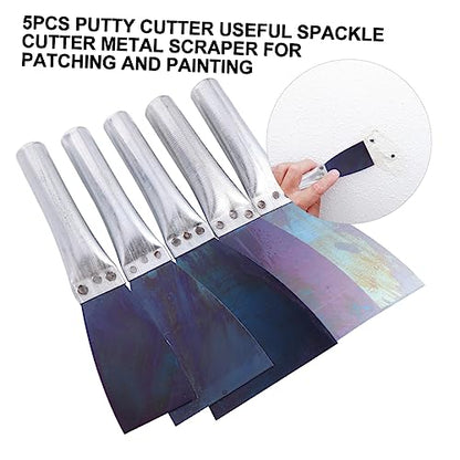 jojofuny 5pcs Putty Knife Set Steel Drywall Taping Knife Paint Scraper Tool for Wall Wood Stone Cleaning