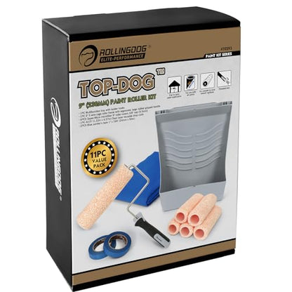 ROLLINGDOG Multifunctional Paint Roller Tray Set - Ladder Paint Tray,9 inch Paint Roller,Drop Cloth and Masking Taping(Pack of11) - color: Paint Roller Kit