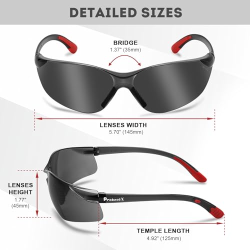 ProtectX Safety Glasses for Men & Women, Safety Sunglasses with Anti-Fog Scratch Resistant Lenses, Non-Slip Grips, ANSI Z87.1 - color: Olympus Red Tip Smoke 3 Pk