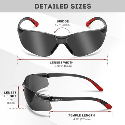 ProtectX Safety Glasses for Men & Women, Safety Sunglasses with Anti-Fog Scratch Resistant Lenses, Non-Slip Grips, ANSI Z87.1 - color: Olympus Red Tip Smoke 3 Pk