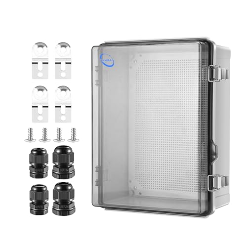 RTHIEAI Waterproof Outdoor IP67 Junction Box(16.1"x12.2"x7.1") with Mounting Plate, Hinged Clear Cover and Wall Brackets - Weatherproof ABS Plastic Electrical Enclosure for DIY Projects(410x310x180mm) - color: Clear Cover, size: 16.1"x12.2"x7.1"