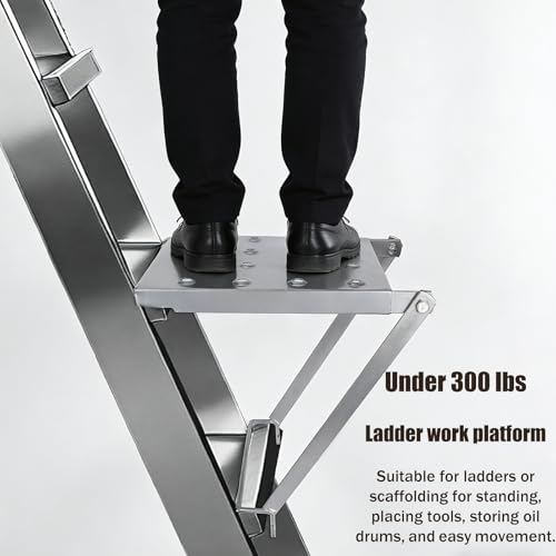 Foldable Ladder Platform, Anti-Slip Stable Work Platform Attachment Tool Tray for Step/Extension Folding Ladders Tool Accessories for Painters & DIY 300 lbs Capacity (Silver)