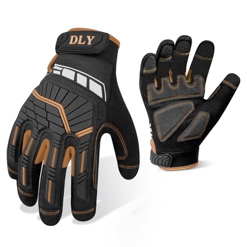 DLY Heavy Duty Work Gloves, Impact Protection Mechanic Gloves, Synthetic Leather Work Gloves, Touchscreen Capable - color: Brown, size: X-Large