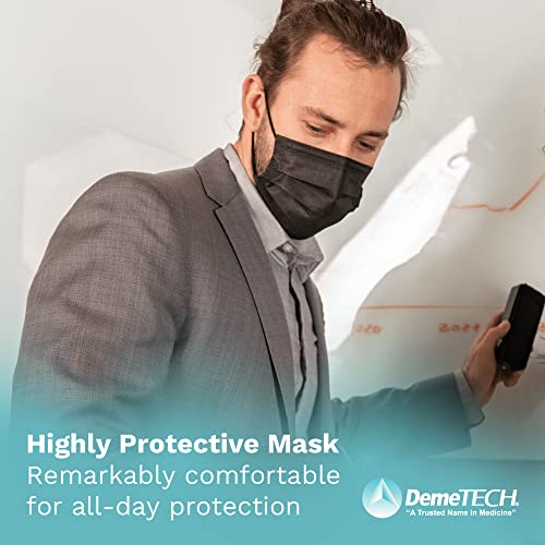 DEMETECH ASTM Level 3 Protective 3-Layer Face Mask, Ear-Loop Style, Adult Mask - color: Black 1 - 25 Pack