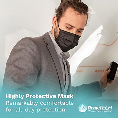 DEMETECH ASTM Level 3 Protective 3-Layer Face Mask, Ear-Loop Style, Adult Mask - color: Black 1 - 25 Pack