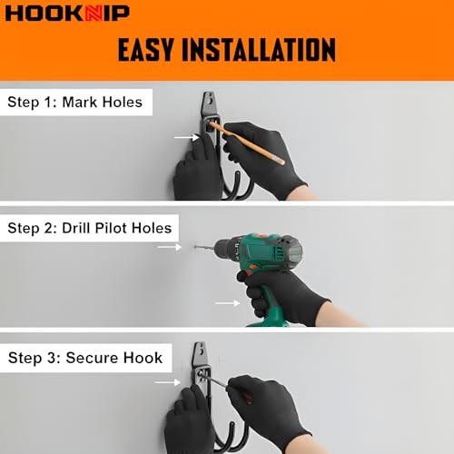 Pack 13 Garage Hooks Heavy Duty | Multi-Sized Wall-Mounted Tool Hangers with Anti-Rust PVC Coating | Heavy Duty Wall Hooks for Bikes, Ladders, Garden Tools, and More with Garage Wall Organizer