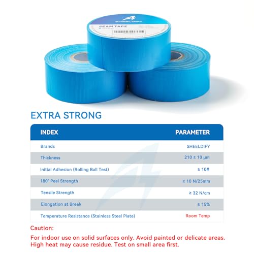 1.97" x 164‘ Seam Tape - Duct Tape Edge Tape Heavy Duty Multi-Purpose, Hand-Tearable, No Residue, Sky Blue, 3 Roll - color: Sky Blue, size: 1.97" x 164' 3Roll