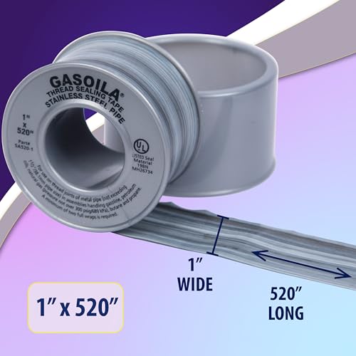 Gasoila Nickel PTFE Thread Seal Tape – Professional-Grade, 1 Inch x 520 Inch, High-Density Thread Tape for Stainless Steel Pipes– Leak-Proof Seal, Non-Toxic - size: 1 Inch x 520 Inch Roll- 1 Pack