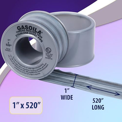 Gasoila Nickel PTFE Thread Seal Tape – Professional-Grade, 1 Inch x 520 Inch, High-Density Thread Tape for Stainless Steel Pipes– Leak-Proof Seal, Non-Toxic - size: 1 Inch x 520 Inch Roll- 1 Pack