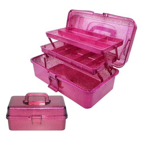 Saim Small Parts Organizer, 3-Layer Storage Box with Fixed Compartments, Ready-to-Use Portable Makeup & Hair Accessories Case, Craft Organizer for Girls Teens College Dorm - Hot Pink - color: Hot Pink