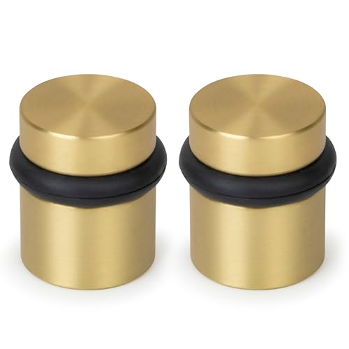 Mega Handles Floor Door Stopper, Quickly Installed Wall Protector, Wall Protectors from Door Knobs, Floor Door Stop with Mounting Hardware Included - Satin Brass - 1.5 Inch - color: Satin Brass, size: 2 Pack