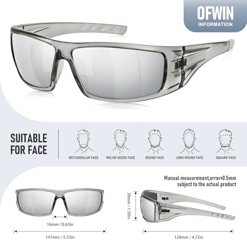 Polarized Sports Sunglasses for Men Women Unbreakable Frame Cycling Fishing Wrap Around Sunglasses UV400 Protection - color: 1-clear Gray Frame/Silver Mirror Lens