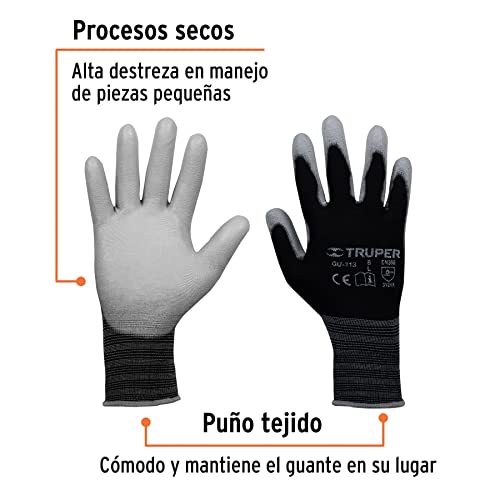 TRUPER GUX-MEC-L Polyurethane Coated Nylon Gloves, Knitted Cuff. Size L