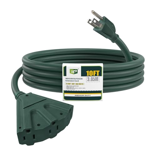 EP 10 Ft 16 Gauge Green Indoor Outdoor Extension Cord with 3 Outlets, 13A 1625W 125V, 16/3 SJTW Power Cord, 3 Prong Grounded Plug for Lights, Garden and Major Appliances, ETL Listed - color: Green, size: 10ft