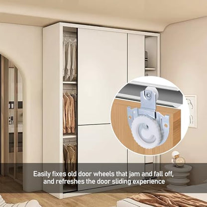 6-Piece Sliding Closet Door Roller Set, Upgraded Bearing Top Roller Kit with Adjustable Screws and Hooks Hardware Replacement for Smooth Sliding Wardrobe/Closet/Cabinet Doors