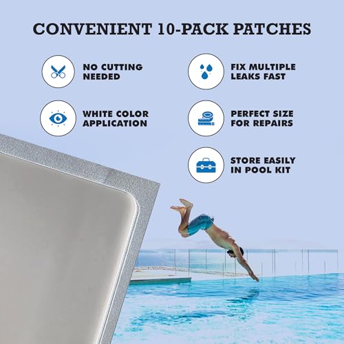 Burro Adhesives 10-Pack Waterproof White Pool Patches - Professional Grade PVC Repair Kit with 2.75" x 4" Heavy Duty Patches for Commercial & Residential Vinyl Liner Pools, Works Underwater & Dry - color: White