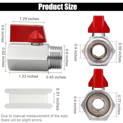 1/2" Brass Mini Ball Valve with PTFE Sealing Tape, NPT Thread Female and Male Shut-Off Valves, Hot Water Drain Valve for RV or Trailer Water Heater Maintenance (Red) - color: Red